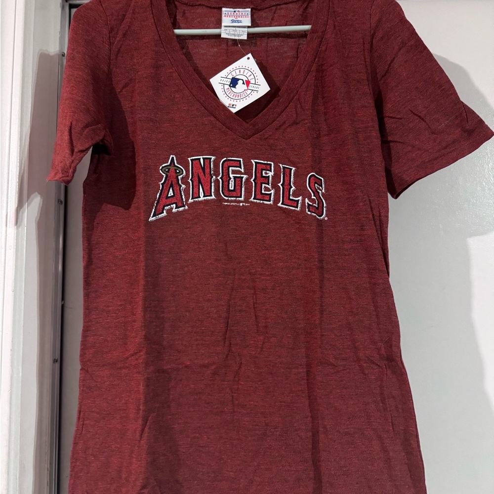 Women’s Red Los Angelas MLB Angels V-Neck T-Shirt fan apparel
